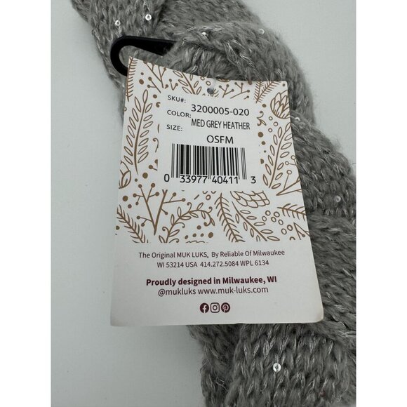 Muk Luks Sequin Twist Headband Chunky Knit Headwear Gray Heather Womens OSFM NWT - Picture 4 of 5